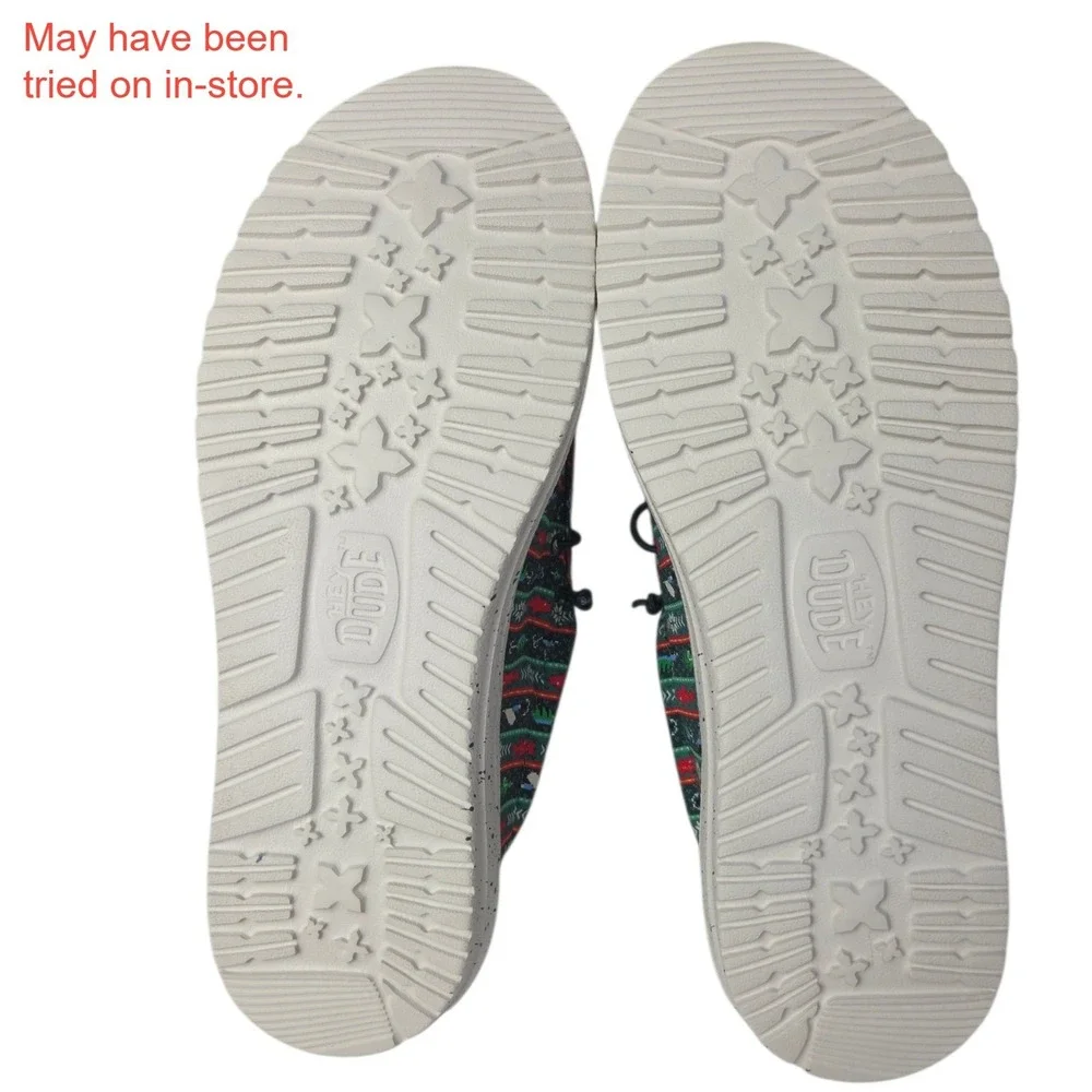 Hey Dude Wally Fishmas Sweater Shoes Mens 10 Green Christmas Slip On Loafers NWT